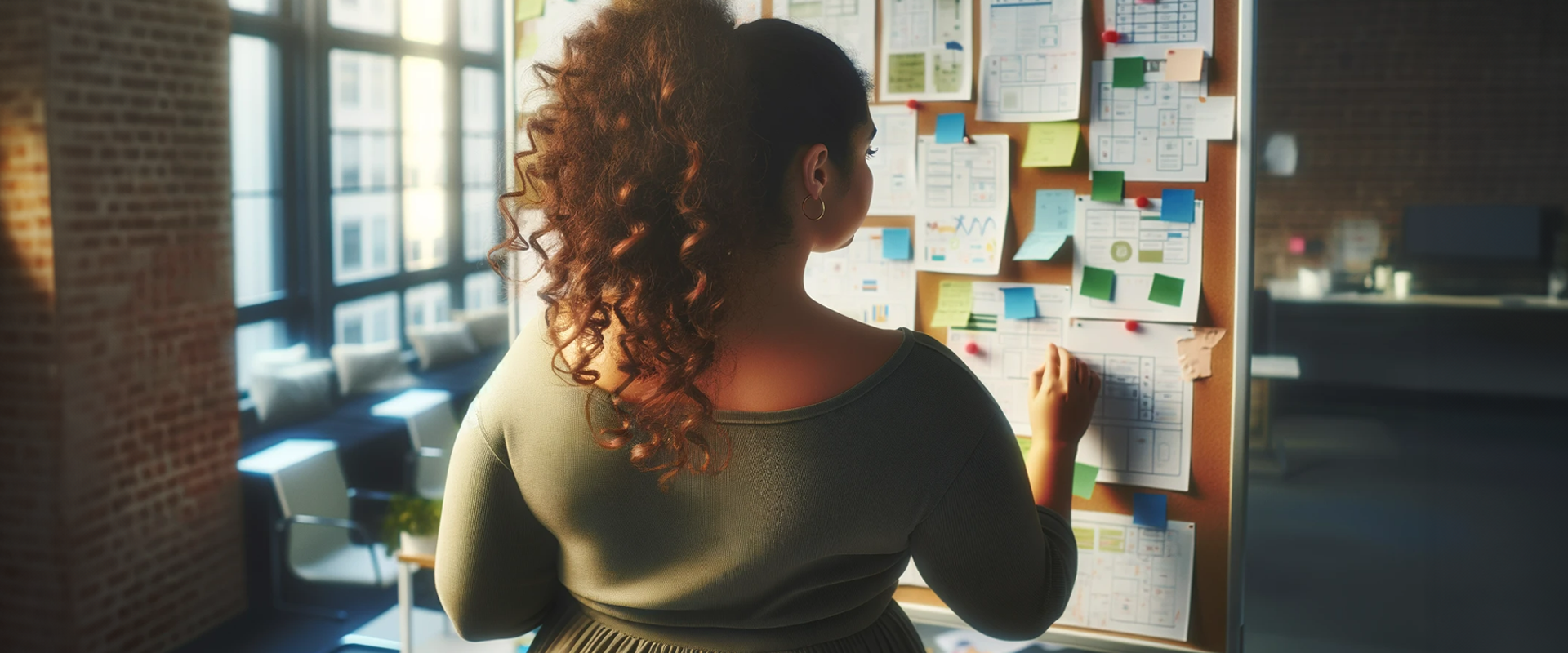 Woman standing in front of a board doing projects.